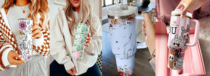 Hydrographic printing on tumbler